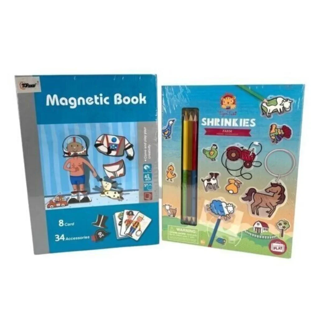 Magnetic Book and Farm Animals Shrinkies Activity Sets New